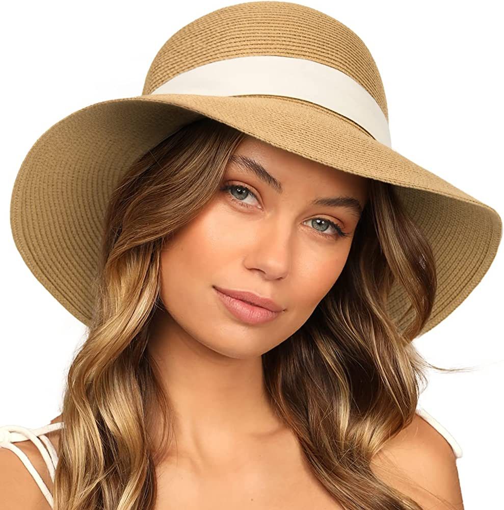 FURTALK Sun Hats for Women Wide Brim Straw Hat Beach Hat UPF UV Foldable Packable Cap for Travel | Amazon (US)