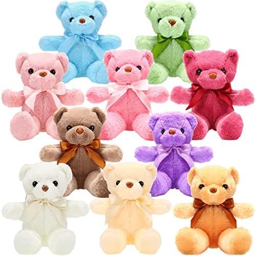 10 Pieces Bears Stuffed Animals Soft Toy 12 Inch Cute Bears with Ribbon Bow for Kids Boys Girls B... | Amazon (US)