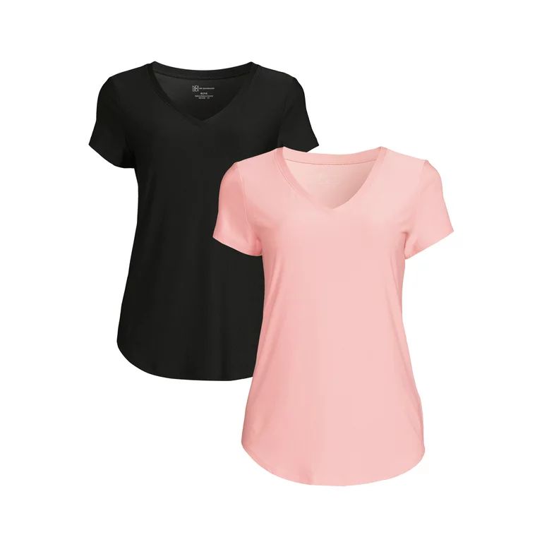 No Boundaries Juniors' Brushed V-Neck T-Shirt with Short Sleeves, 2 Pack | Walmart (US)