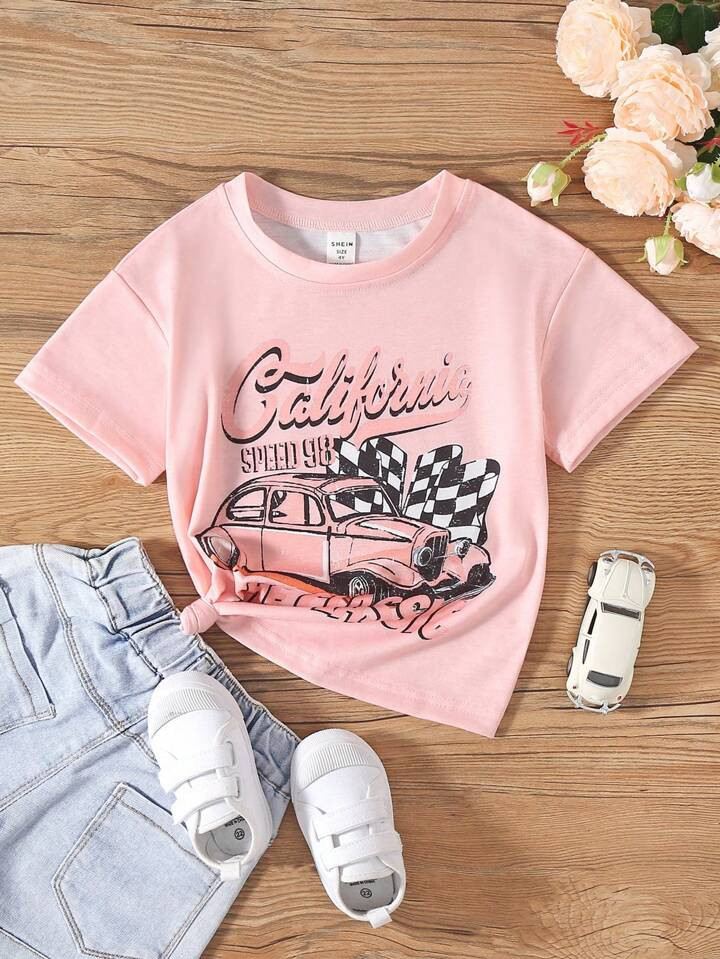 SHEIN Kids HYPEME Toddler Girls Car & Letter Graphic Tee | SHEIN