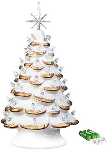 Sunlit Cordless Lighted Ceramic Christmas Tree Vintage Tabletop Christmas Decoration Pre-Lit Colo... | Amazon (US)