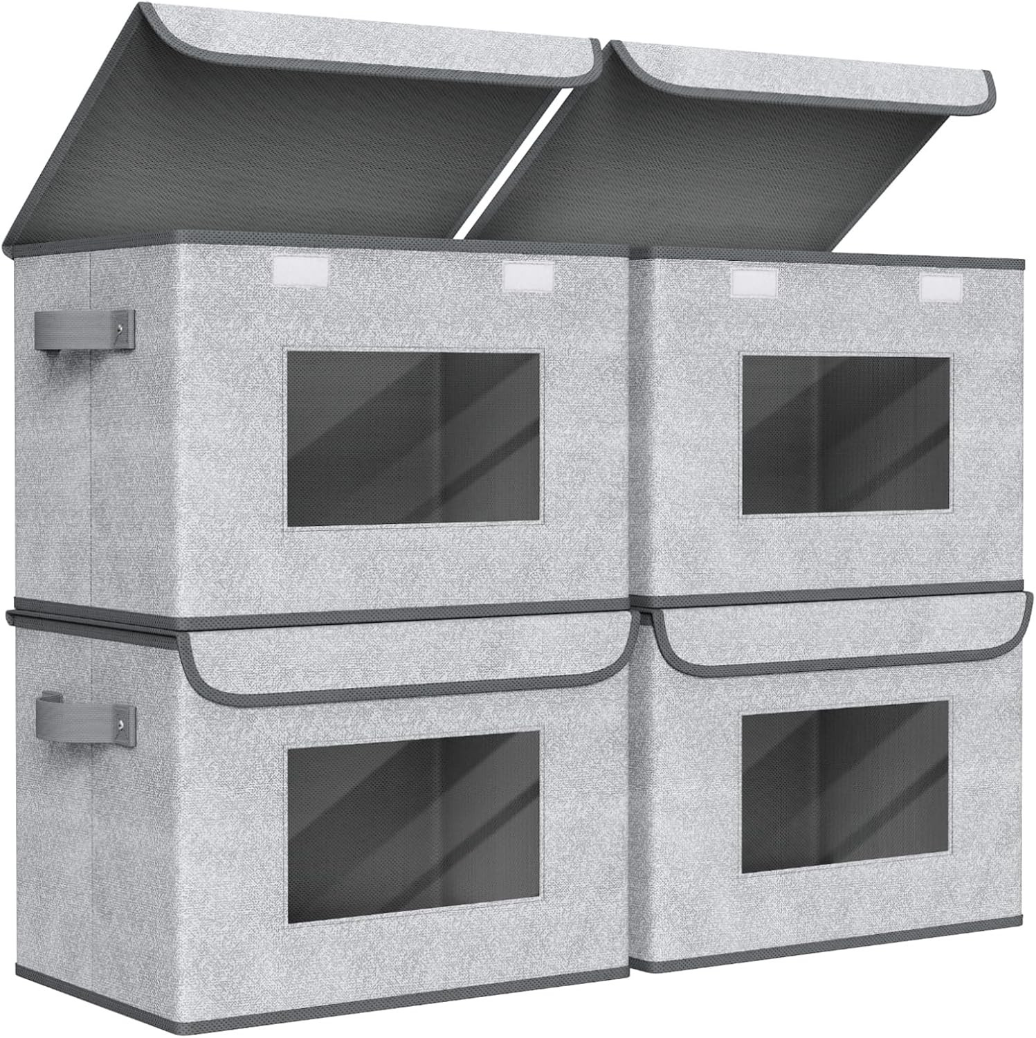 Univivi Fabric Foldable Storage Boxes [4-Pack] Large Collapsible Stackable Storage Bins with Lids... | Amazon (US)