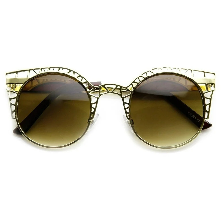 High Fashion Metal Cut Out Hollow Out Frame Round Cat Eye Sunglasses | Walmart (US)