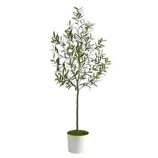 70" Olive Artificial Tree in White Tin Planter - 10" - Overstock - 32830467 | Overstock