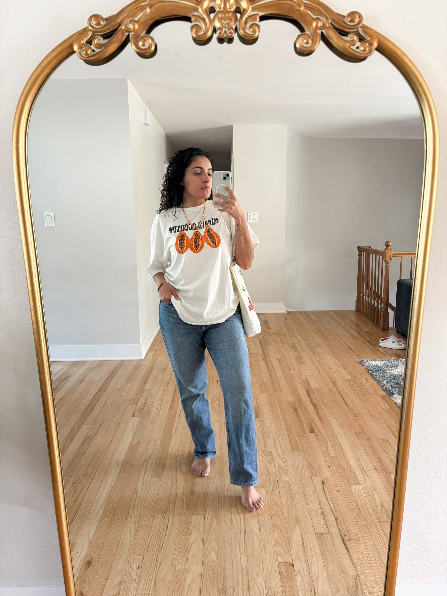 Casual friday look
- h&amp;m printed shirt
- graphic tops
- mom jeans
- charm necklace from target 

#LTKStyleTip