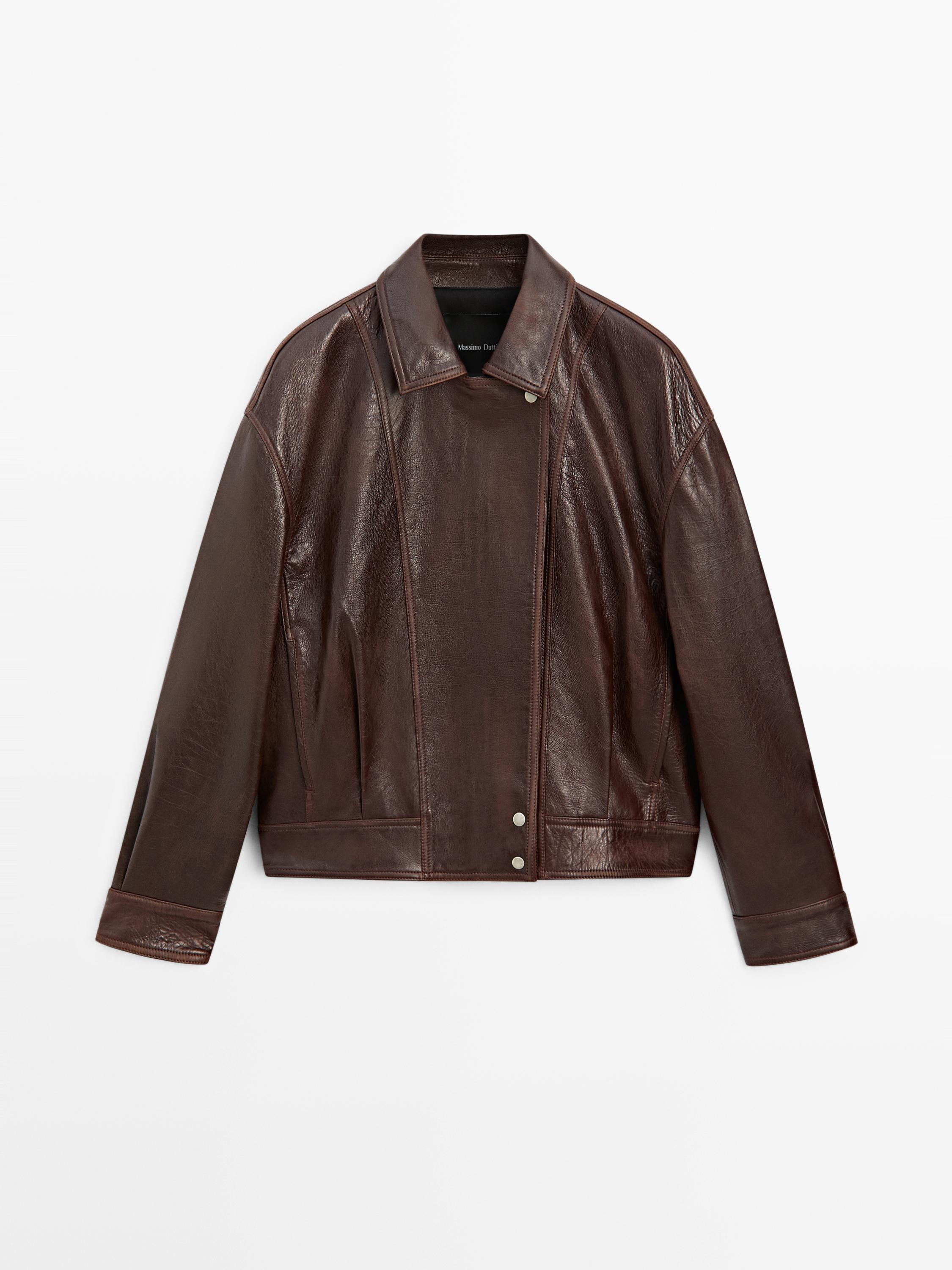 Pleated nappa leather jacket - BROWN | Massimo Dutti UK
