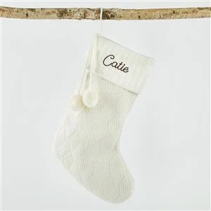 Embroidered Basket-weave Knit Stocking in Cream | Things Remembered