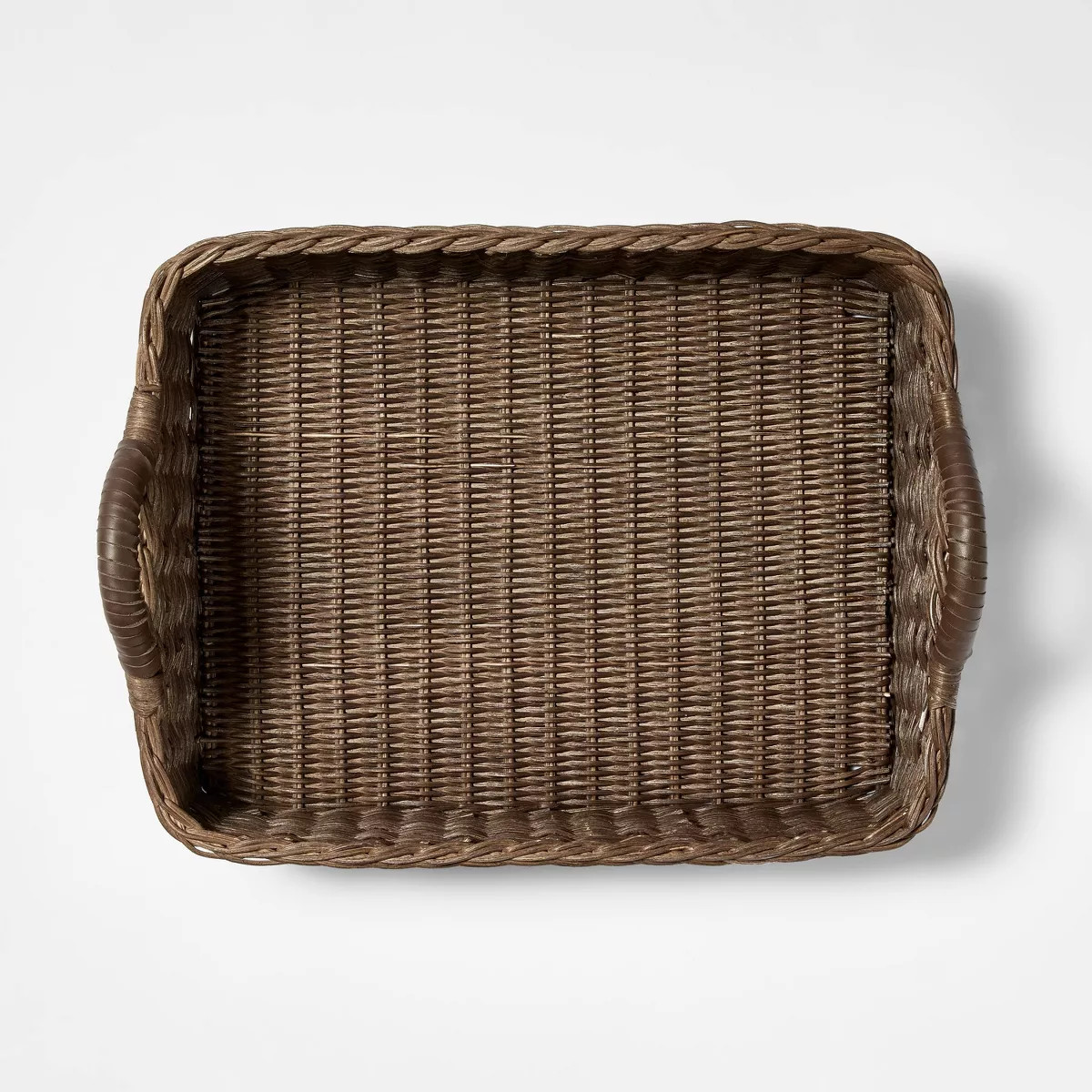 Rattan Decorative Tray with Leather Handles Dark Brown - Threshold™ designed with Studio McGee | Target