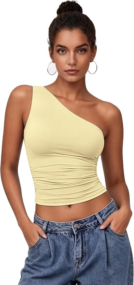 Avidlove Womens One Shoulder Top Summer Going Out Crop Tank Tops Y2K Tops Fashion Cami Outfit Cut... | Amazon (US)