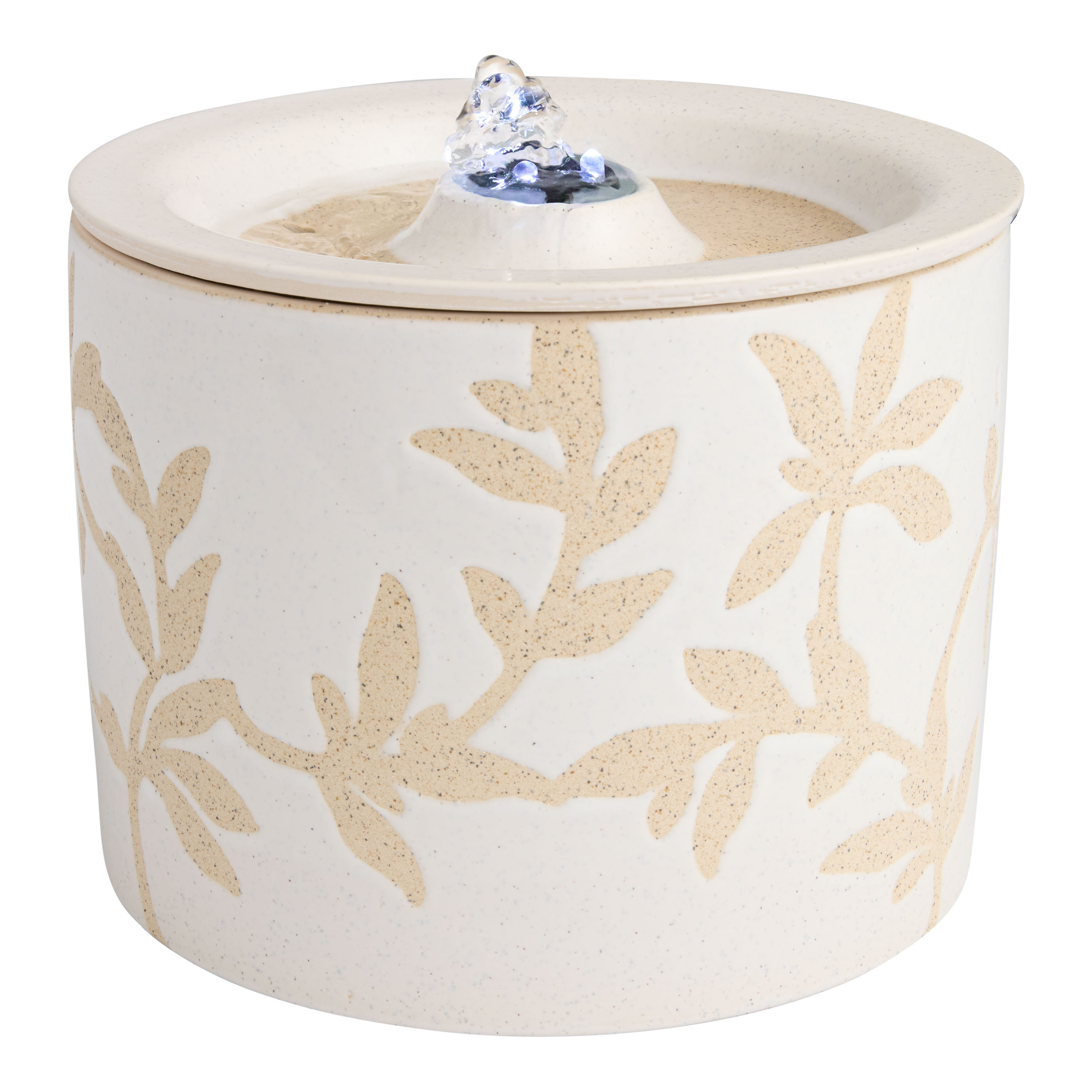 Cream Ceramic Embossed Botanicals Bubbler Fountain | World Market