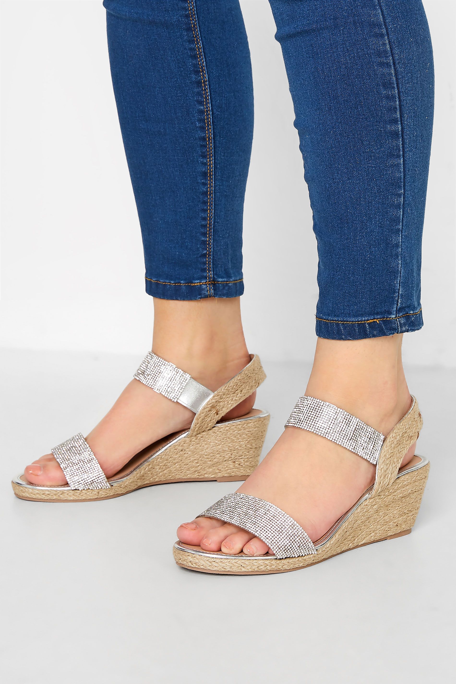 Yours Silver Espadrille Wedge Sandals In Wide E Fit & Extra Wide EEE Fit | Long Tall Sally