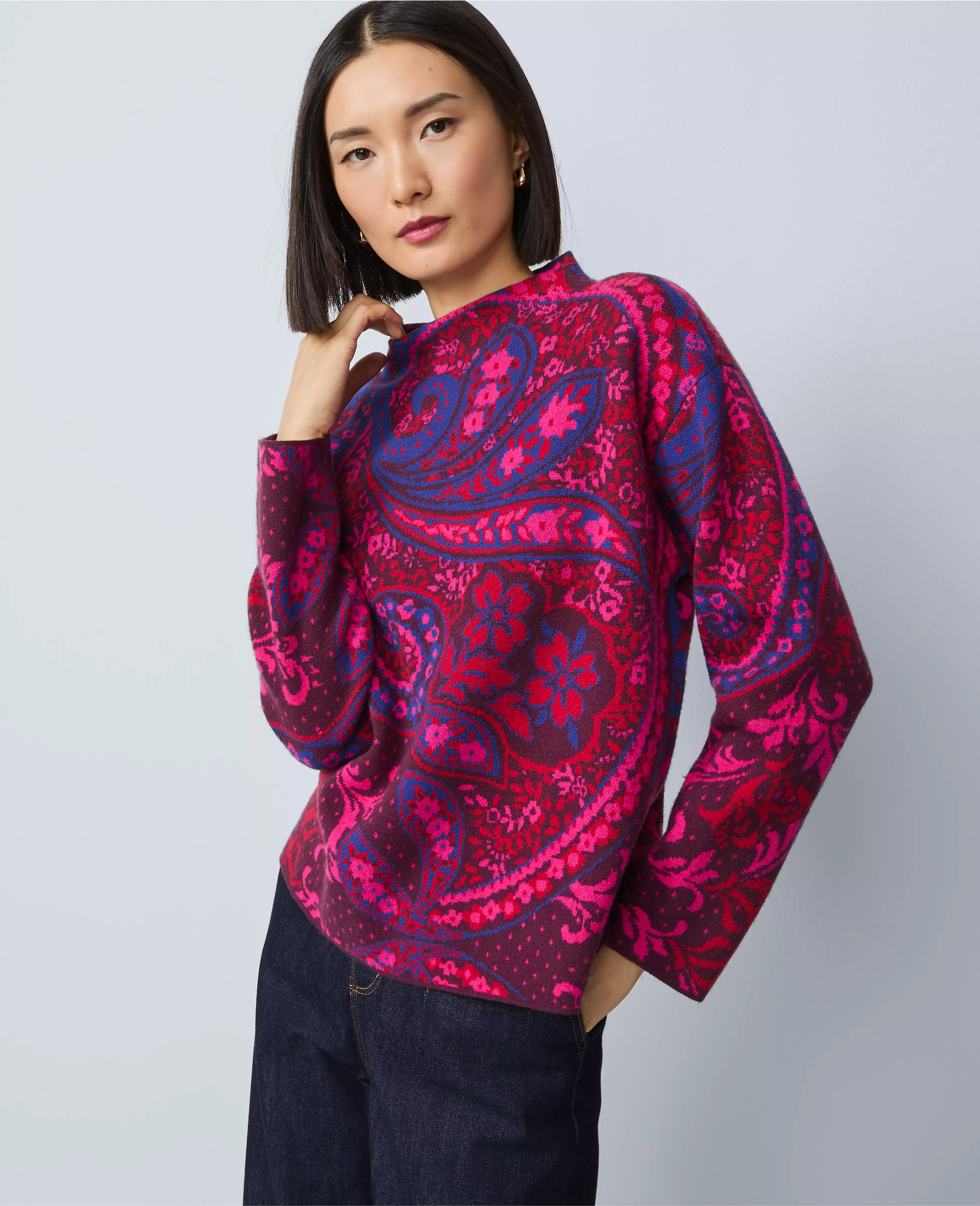 Paisley Jacquard Mock Neck Sweater | Ann Taylor