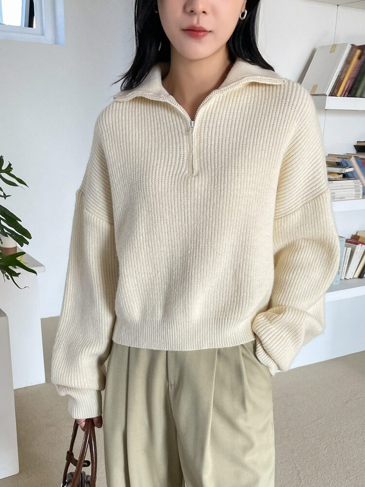 DAZY Half Zipper Drop Shoulder Sweater | SHEIN