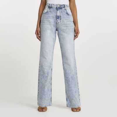 Light blue high rise straight jeans | River Island (UK & IE)