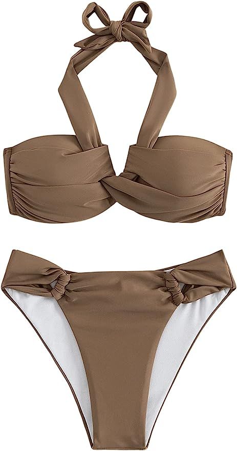 SHENHE Women's 2 Piece Push Up Twist Front Halter Bikini Swimsuit Bathing Suits | Amazon (US)