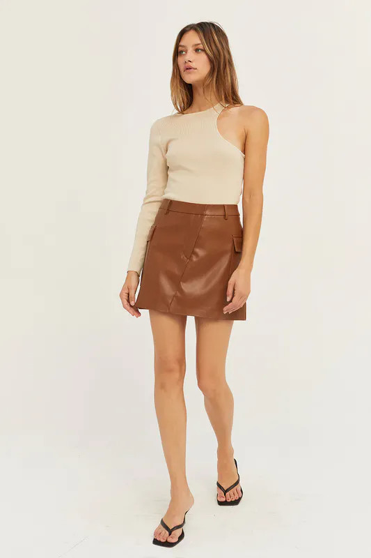 Crescent Ellie Vegan Leather Mini Skirt - Brown - M | Verishop