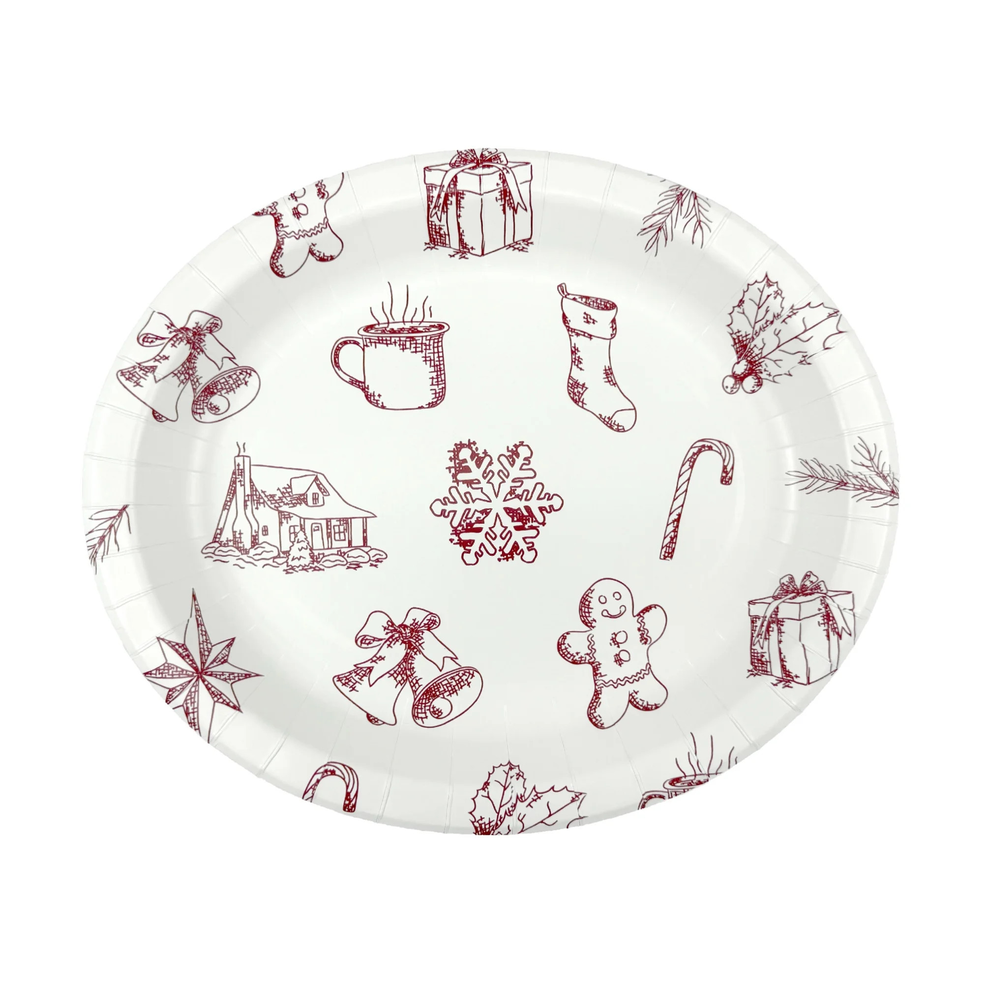 Christmas Elements Disposable Oval Paper Plates, Red and White, 12" x 10.5", 40 Count, by Holiday... | Walmart (US)
