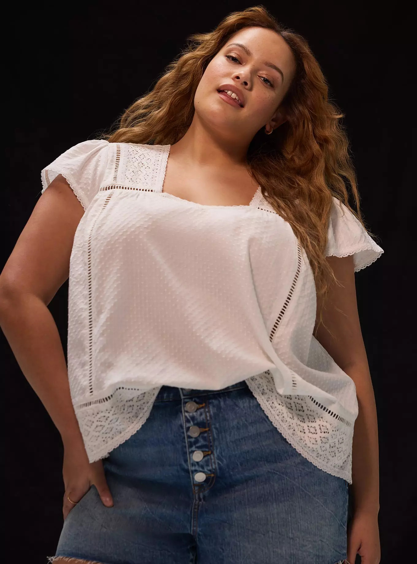 Festi Lace Inset Flutter Sleeve Top | Torrid (US & Canada)