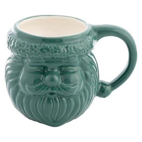Karma, 18 oz Christmas Mug Ceramic Santa Shaped Coffee Cup - Ceramic Coffee Mugs for Women and Men, Dark Green | Amazon (US)