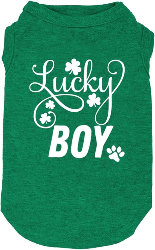 Dog Apparel Lucky Boy Letter Print Clover Shirts for Small Large Dog Vest Puppy Gift St Patrick's... | Amazon (US)