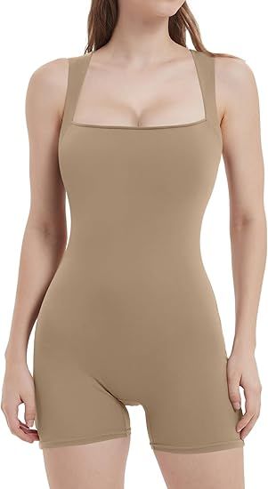 UrKeuf Women's Jumpsuit Rompers Square Neck Strappy Sleeveless Tank Top Exercise Tummy Control Bo... | Amazon (US)
