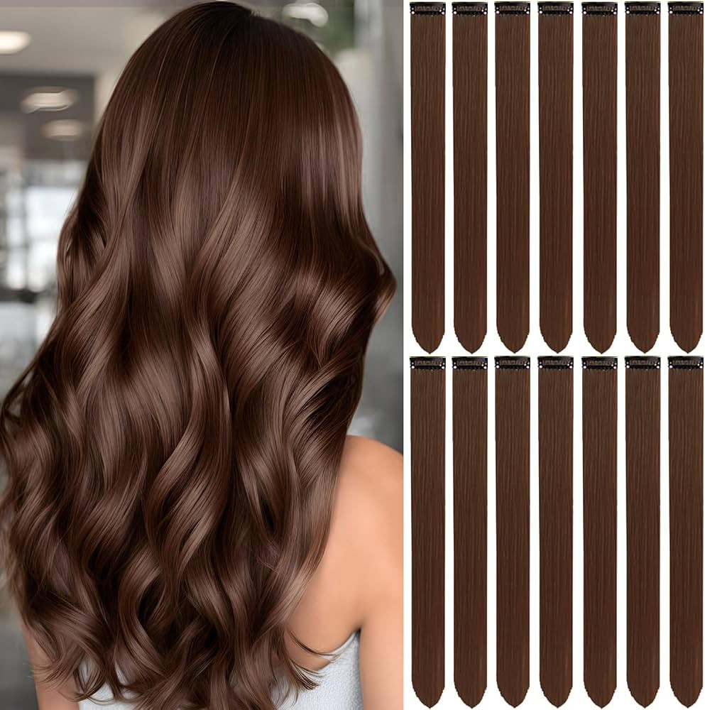 Colored Hair Extensions Clip in Light Brown Hairpieces 14 PCS | Amazon (US)