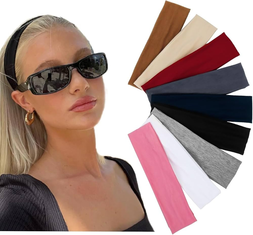 Multicolor Soft Fabric Headbands for Women - Elastic Non-Slip Head Bands, Fashion School Hair Accessories, 9 Pack | Amazon (US)
