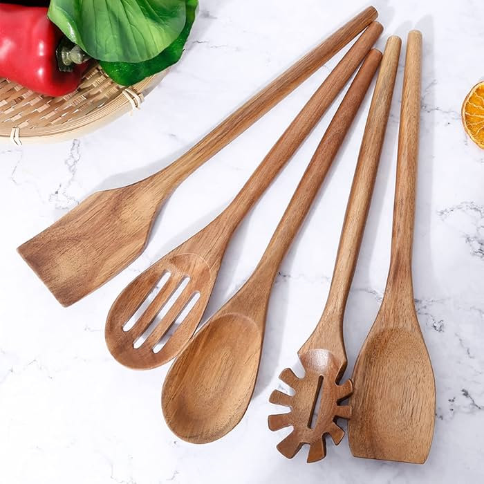 Exquisite Wooden Cooking Utensils For Kitchen, Set Of 5, 12 Inch Acacia Wood Kitchenware Tool Set... | Amazon (US)