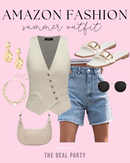 Amazon summer outfit idea | Amazon finds | Amazon trendy summer fashion | Amazon denim shorts | Amazon white slide sandals | Amazon aviator sunglasses | Amazon woven shoulder bag | Amazon summer style 

#LTKSeasonal #LTKStyleTip #LTKFindsUnder100