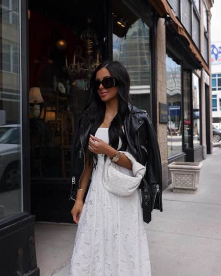 Casual spring outfit 
White spring lace dress wearing an XS
AllSaints leather jacket wearing a US 2
Prada white slingback pumps sized down by 1/2



#LTKstyletip #LTKfindsunder100 #LTKSeasonal