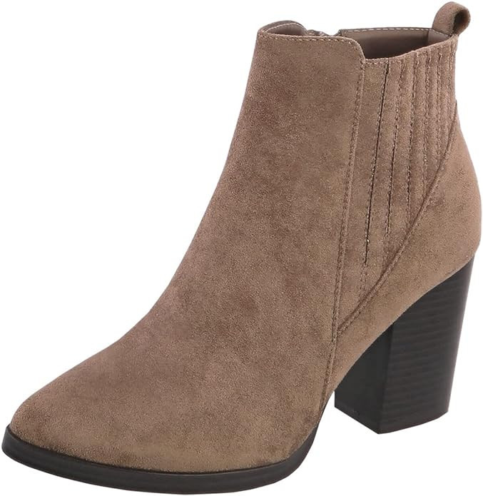 TOP Moda Womens Ankle Boots Chunky Stacked Mid Heel Elastic Chelsea | Amazon (US)