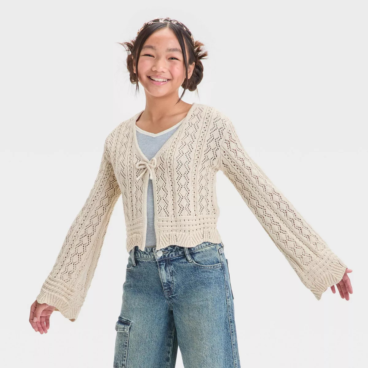 Girls' Open Knit Flyaway Cardigan - art class™ | Target