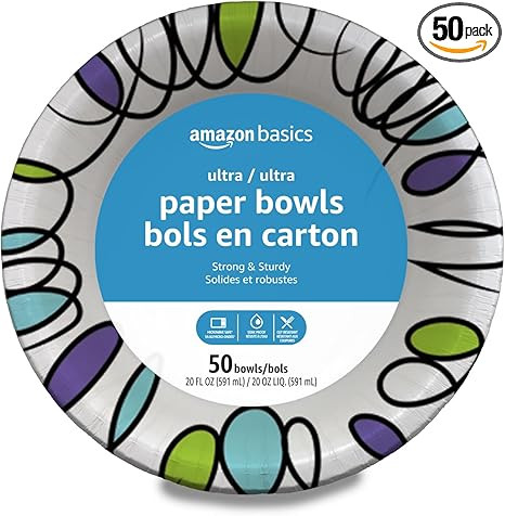 Amazon Basics Ultra Disposable Paper Bowls, 20 Oz, Microwave Safe, Soak Proof, Strong & Sturdy, W... | Amazon (US)