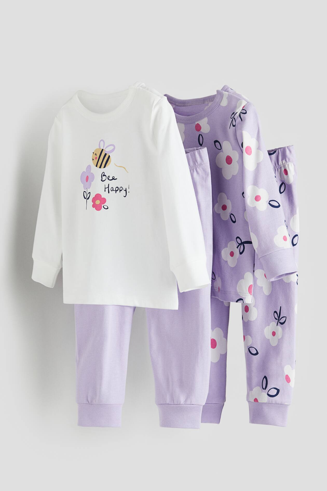 2er-Pack Baumwollschlafanzüge mit Print - Rundausschnitt - Langarm - Lila/Bee Happy - Kids | H&M... | H&M (DE, AT, CH, NL, FI)