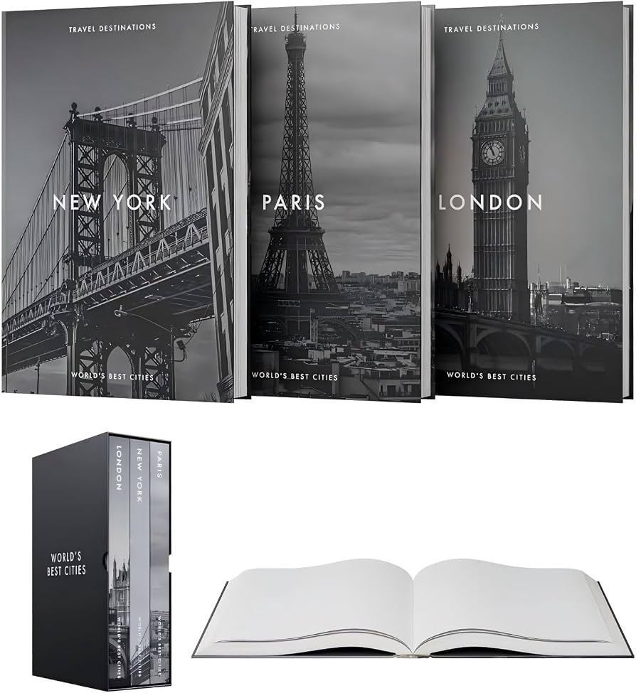 Decorative Books for Home Decor, Hardcover City Faux Books, Set of 3, with Blank Inside Pages, Gr... | Amazon (US)
