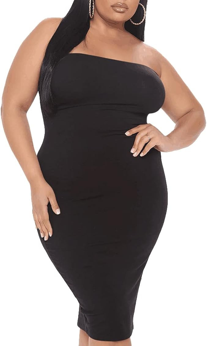 Agmibrelr Women's Sexy Bodycon Strapless Dress Plus Size Sleeveless Midi Tube Top Dresses | Amazon (US)