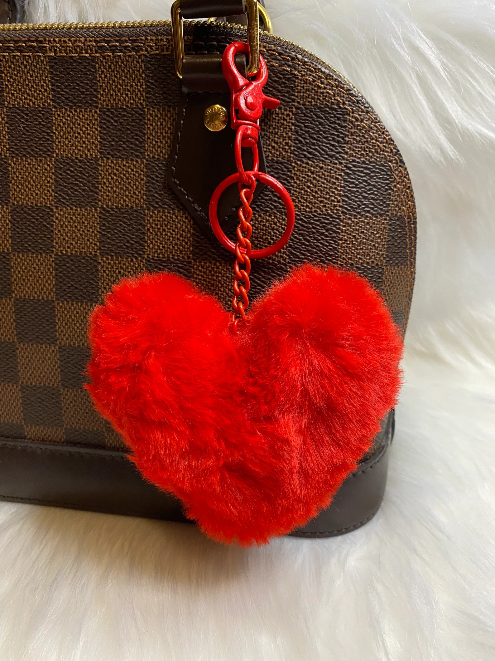Fluffy Heart Pom Pom Bag Charm Keychain Key Ring Car Charm Pink. Black Handmade New - Etsy | Etsy (US)