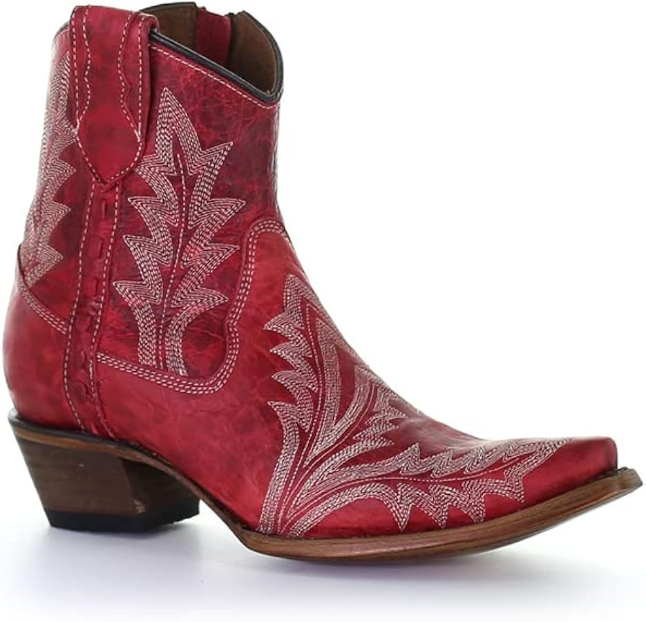 Circle G LADIE'S RED EMBROIDERY & ZIPPER ANKLE BOOT, SNIP TOE, LEATHER SOLE, URBAN, L5704 | Amazon (US)