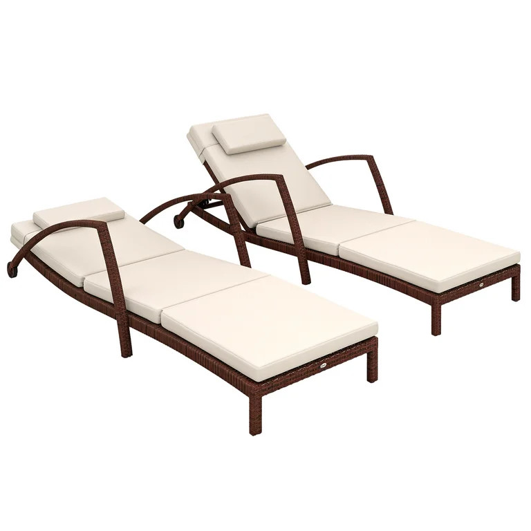 Outsunny Wicker Chaise Lounge Chair Set of 2, Outdoor Lounge Chair with 5 Adjustable Backrest, Wh... | Walmart (US)