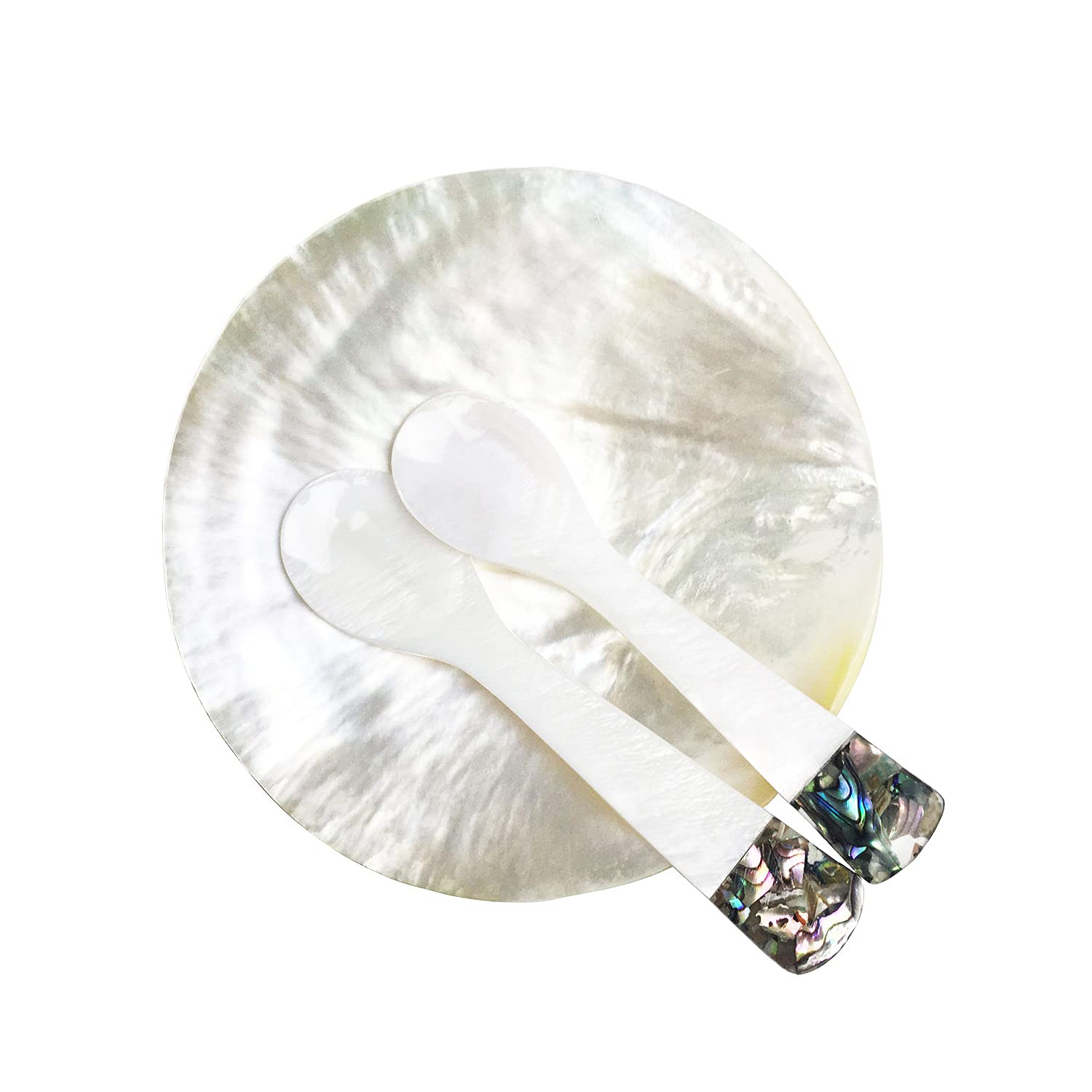 DUEBEL MOP Caviar Server Set, Plate Plus Set of 2 Mother of Pearl Caviar Spoons with Green Abalon... | Amazon (US)
