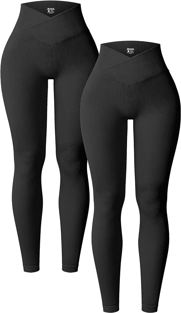 OQQ Women's 2 Piece Yoga Leggings Ribbed Seamless Workout High Waist Cross Over Athletic Exercise... | Amazon (US)