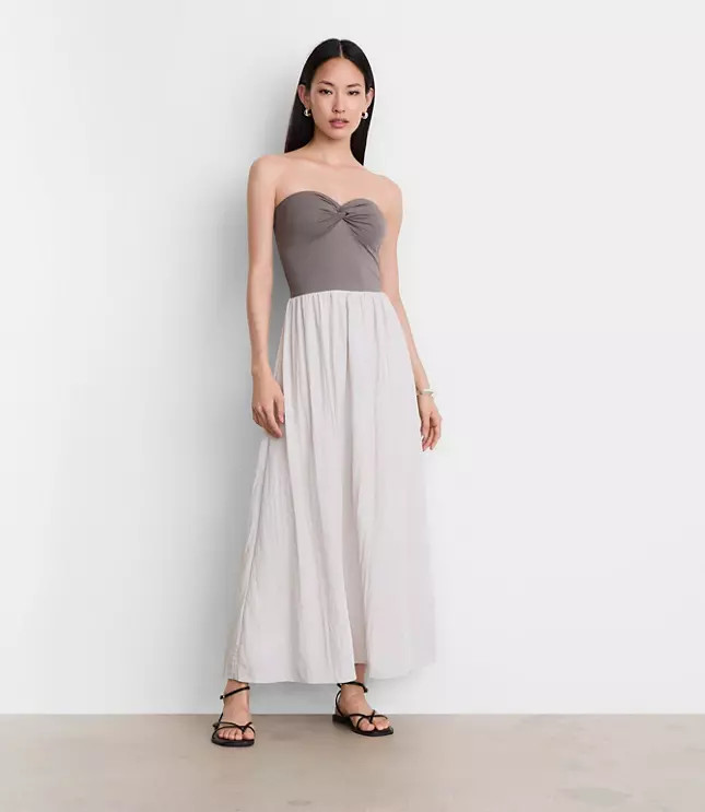 LOFT Versa Strapless Mixed Media Maxi Dress | LOFT