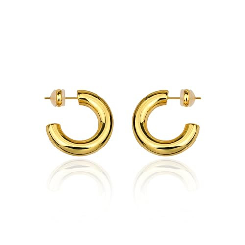Lauren-Spencer Chunky Gold Hoop Earrings for Women 18K Real Gold Plated Open Hoops Small Tube Hoop Earrings Hypoallergenic Trendy Thick Gold Hoop Earrings for Women Jewelry | Amazon (US)