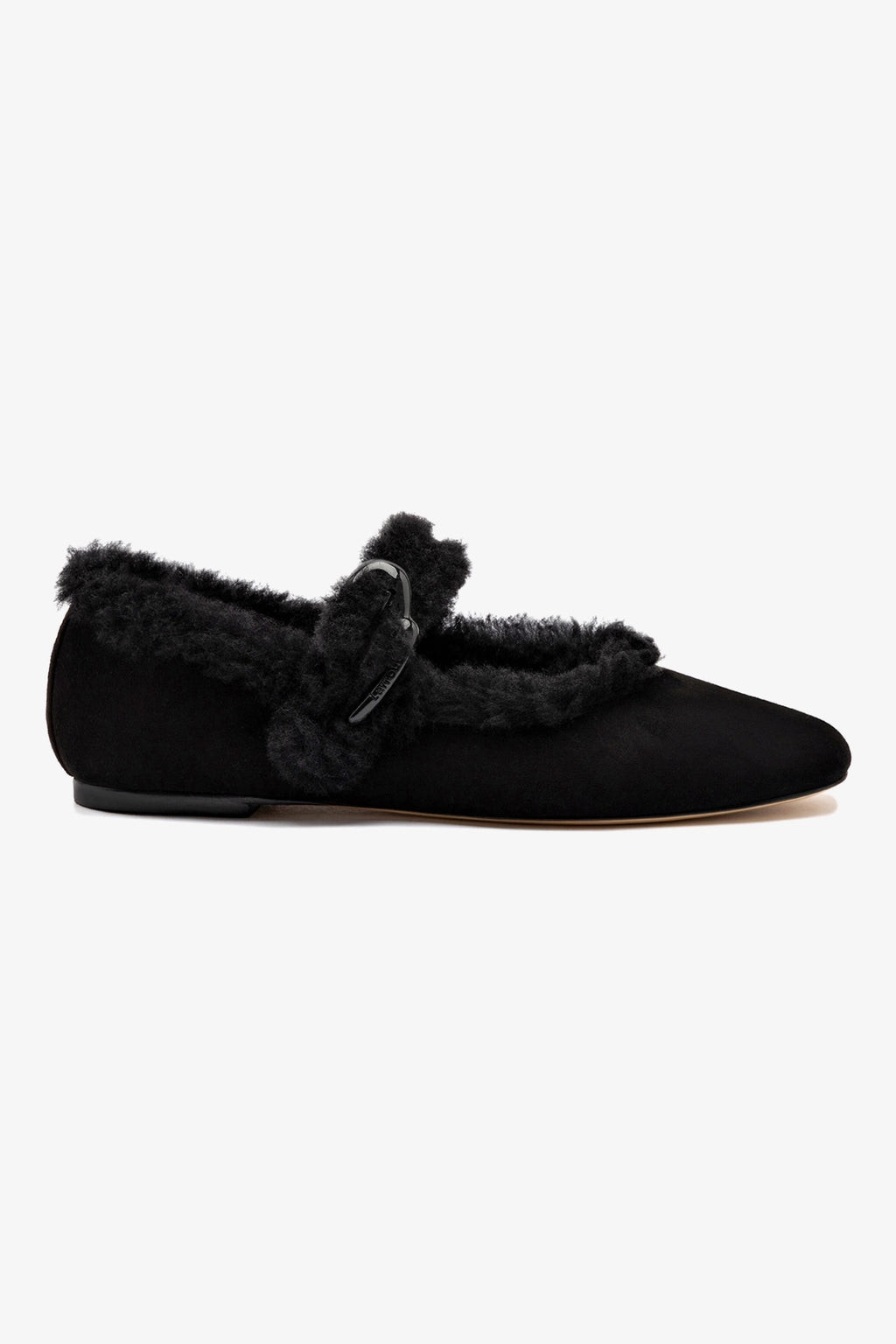 Verona Ballet Flat In Black Suede And Black Shearling | Larroude