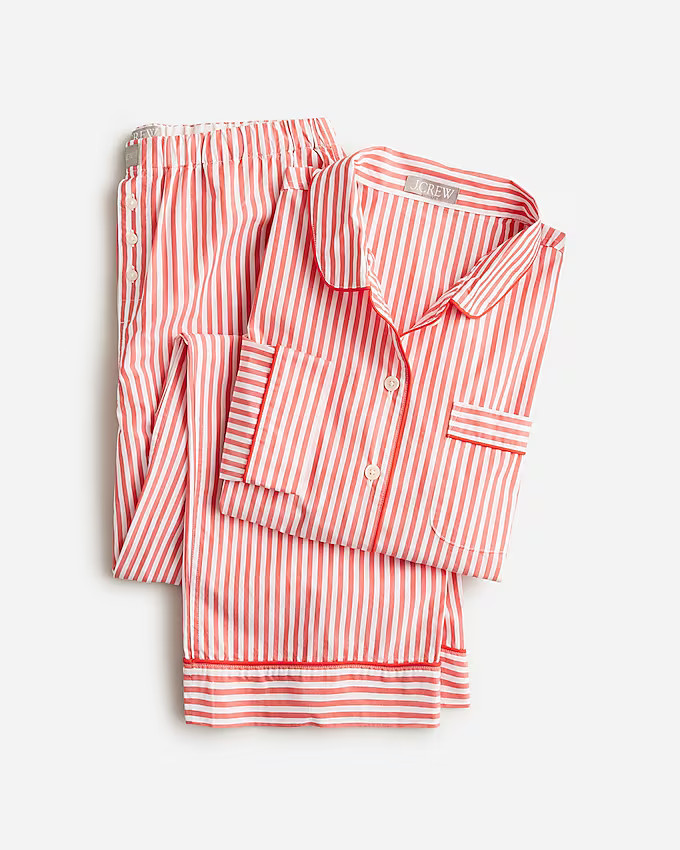 Long-sleeve cropped pajama pant set in striped cotton poplin | J. Crew US