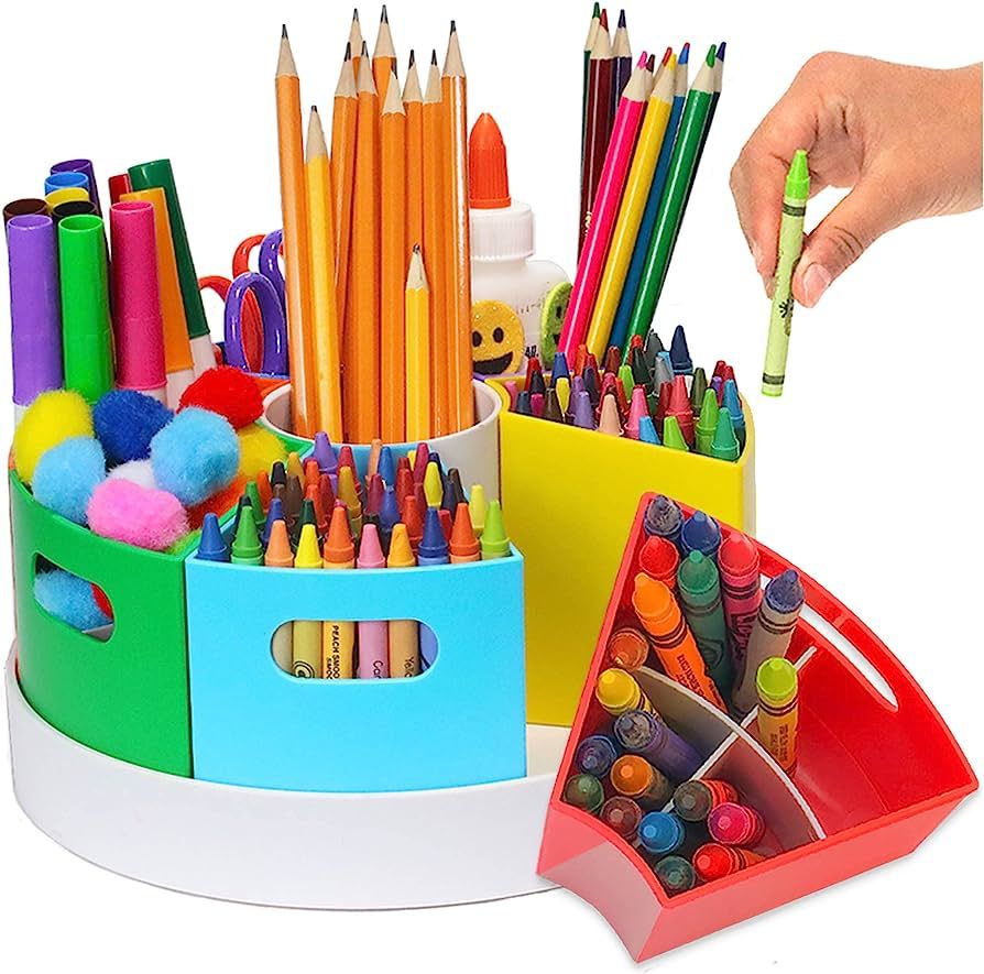 PUZZLE EZ Crayon Organizer and Storage Lazy Susan School Art Supplies Caddy | Rotating Kids Desk ... | Amazon (US)