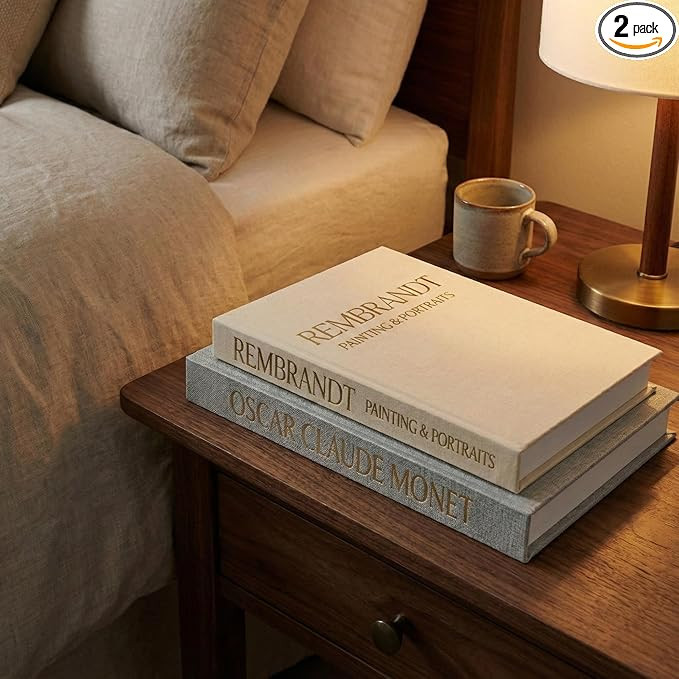 Aesthetic Decorative Books Set of 2 – Linen Faux Book Storage Boxes for Coffee Table Decor, Boo... | Amazon (US)