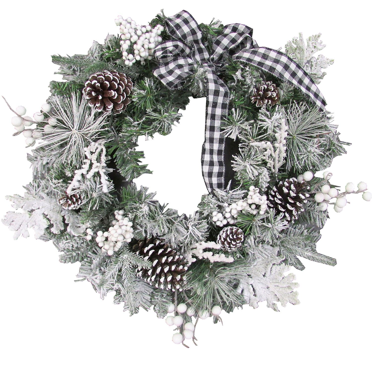 Fraser Hill Farm PVC Decorated Pine Christmas Snow Flocked Wreath, with Cones including Buffalo C... | Walmart (US)