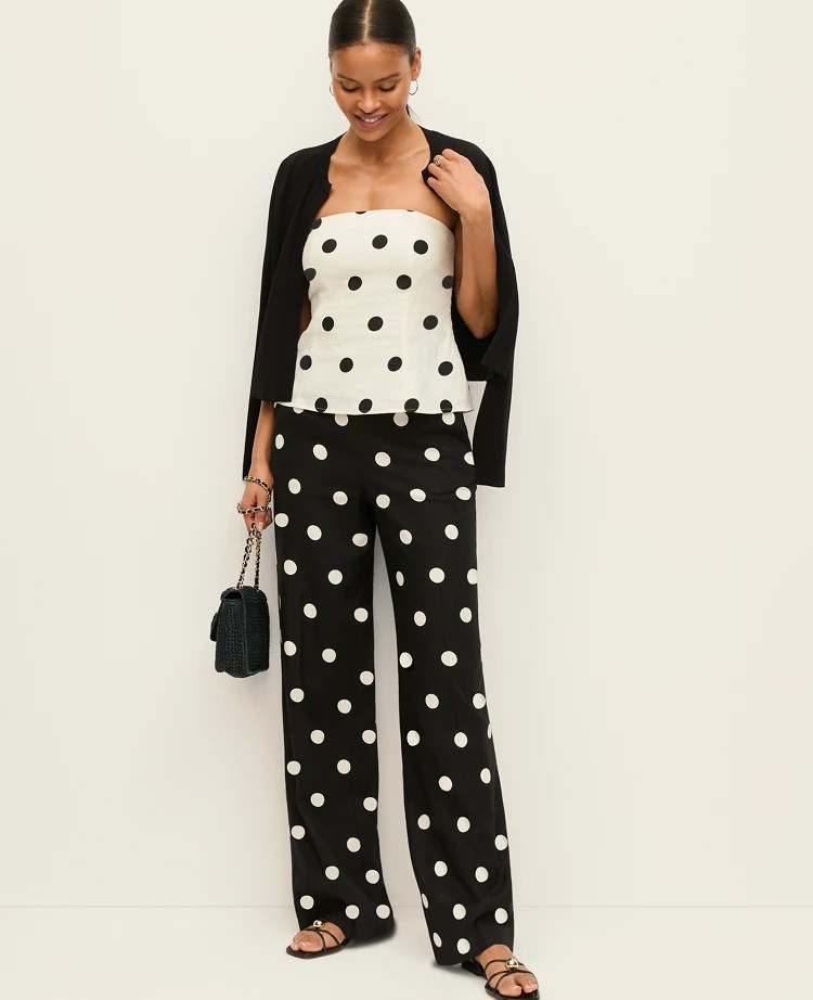 The Dotted Side Zip Pant in Linen | Ann Taylor