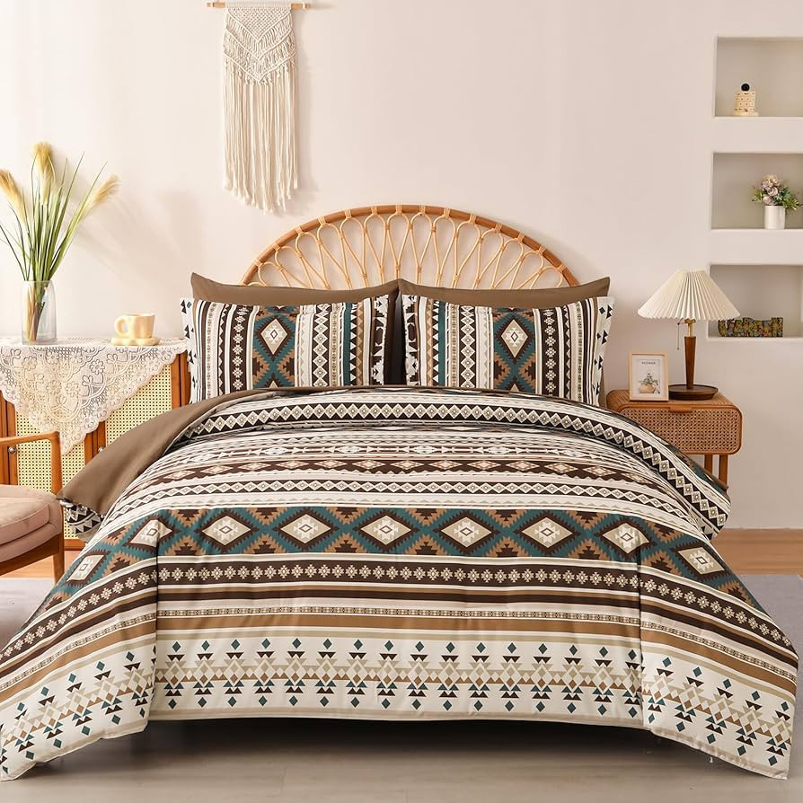 Dinjoy Brown Boho Comforter Set Queen Size,7 Pieces Bed in a Bag Queen Coffee Aztec Bedding Sets ... | Amazon (US)